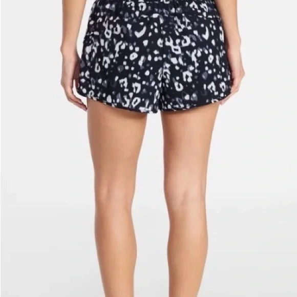 Women's Black & White Printed Athletic Shorts with Elastic Waist - Picture 2 of 8
